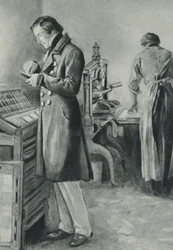 William Lloyd Garrison zet het type op voor zijn krant