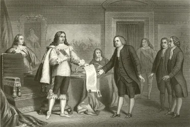 William Penn ontvangt het Handvest van Pennsylvania van Karel II