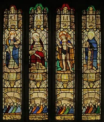 Raam n3 met Christus, de Pietà, St. Mabena, St. Mewbred