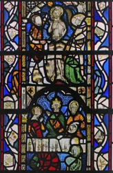 Raam w43 met St. Johannes de Doper bij de doop van Christus in de rivier de Jordaan