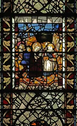 Raam w58 met een scène uit het verhaal van St. Thomas Becket - een inschepingsscène