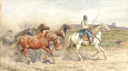 Paarden drijven in de Romeinse Campagna