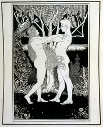Adam en Eva (onschuld), uit het boek Juda geïllustreerd door Ephraim Moses Lilien. Lilian wordt beschouwd als de vader van de zionistische iconografie, gecreëerd in de Jugendstil stijl. Hij illustreerde 