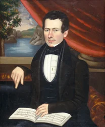 Man met melodieboek: Mogelijk Mr. Cook, ca.1838 (olieverf op doek)