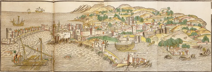 Panoramisch uitzicht op Rhodos, 1486