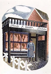 De Slagerij, gedrukt door de Curwen Press, uit High Street, door J.M. Richards, uitgegeven door Country Life, 1938 (set van 24)