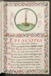 Volledige pagina: tekst met figuratief medaillon en decoratief kader