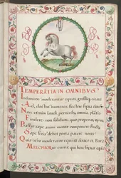Volledige pagina: tekst met figuratief medaillon en decoratief kader