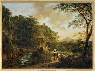 Landschap met reizigers ...