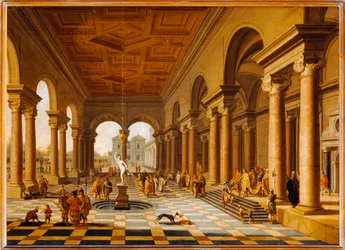 Portiek van een renaissancepaleis met een bode voor een prins - Portiek van een renaissancepaleis met een bode ...