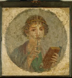 Sappho, geïdealiseerd portret van een jong meisje dat zich voordoet als dichteres