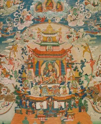 Thangka Zangdog Pelri - Goeroe Rinpoche op de koperen berg (foto)
