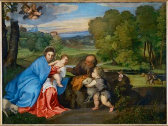 De Heilige Familie met de jonge Johannes Baptist in een landschap ...