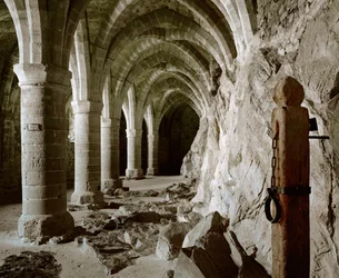 De gotische gewelven van de kelders, Kasteel, Chillon, Zwitserland (foto)