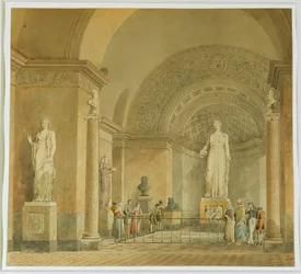 Zicht op de Melpomene-zaal in het Louvre ...