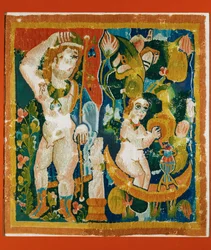 Wollen wandkleed met de god Dionysos ...