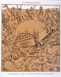 Satire over het thema van de wereldeconomie, Simplicissimus, ca. 1930