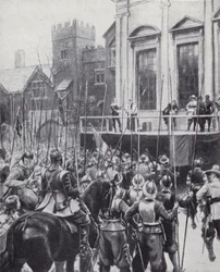 Executie van koning Karel I buiten het Banqueting House in Whitehall, Londen, 30 januari 1649
