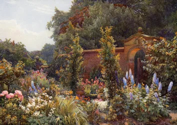 Kruidenborder bij Hampton-in-Arden Manor, Warwickshire (kleurenlitho)