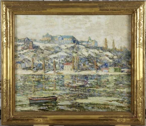 De Harlem River in de sneeuw
