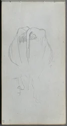 Schetsboek, pagina 33: Studie van een koe van achteren en profielstudie