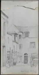 Schetsboek, pagina 39: Straatscène