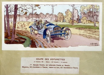 Autoracen: de snede van karren in 1906 - tekening door Ernest Montaut (1878-1909)