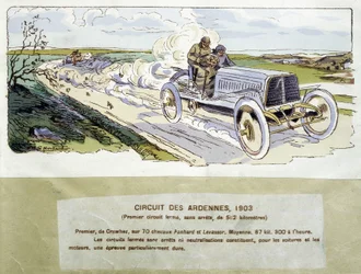 Racen: het Ardennen circuit in 1903, tekening door Ernest Montaut (1878-1909)