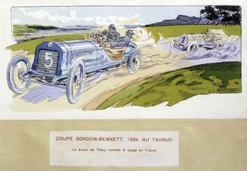 Racen: de Gordon Bennett Cup (Gordon-Bennett) in 1904 - tekening door Ernest Montaut (1878-1909)