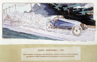 Racen: de Vanderbilt Cup in 1904 - tekening door Ernest Montaut (1878-1909)