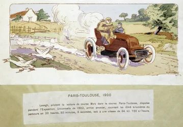 De Parijs - Toulouse race in 1900, tekening door Ernest Montaut (1878-1909)