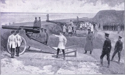 De belegging van Port Arthur. In een van de havens die de Russische haven bewaken, illustratie uit Cassells History of the Russo-Japanese War Vol 1, ca. 1900