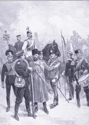Typen van Russische soldaten, illustratie uit Cassells Geschiedenis van de Russisch-Japanse Oorlog Vol 1, ca. 1900