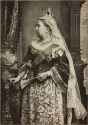 Hare Majesteit koningin Victoria bij de viering van de 50e verjaardag van haar kroning, gravure door Ernesto Mancastroppa naar een foto van Walery, uit L