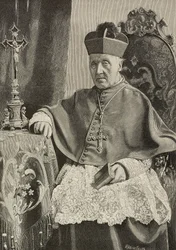 Portret van Luigi Nazari van Calabiana, Italiaanse politicus en aartsbisschop van Italië, gravure door Ernesto Mancastropa