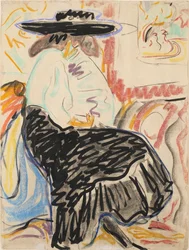 Zittende vrouw in het atelier