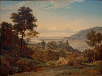 Heidelberg, kasteel en stad vanuit het oosten met uitzicht op de Rijnvlakte