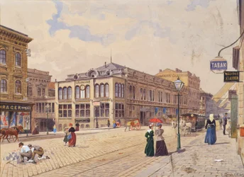 De Schwendergasse in Wenen met Schwenders Colosseum