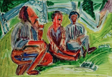 Drie boeren op de weide