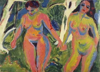 Twee naakte vrouwen in een bos, 1909