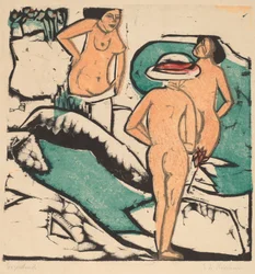 Vrouwen baden tussen witte stenen, 1912