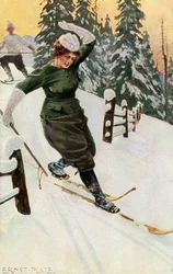 Vrouw aan het skiën, eind 19e of begin 20e eeuw