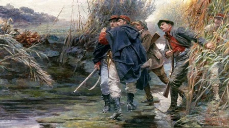 De broers Enrico en Giovanni Cairoli langs de rivier de Tiber richting Villa Glori om Rome te bevrijden van de pauselijke regering