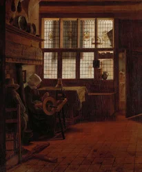 Interieur met Vrouw bij het Spinnewiel