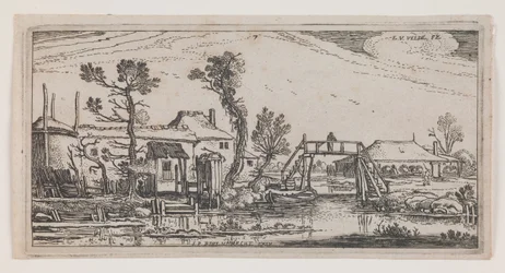 Boerderij achter een kanaal, uit de serie "Ten Oblong Landscapes".
