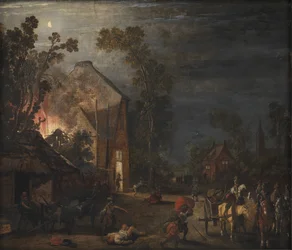 Een dorp geplunderd in de nacht