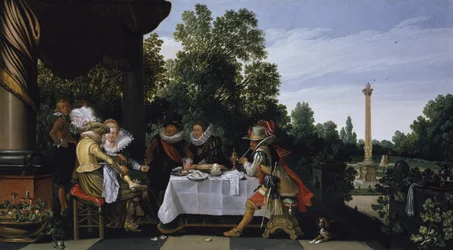 Vrolijk gezelschap op een tuinterras