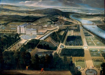 Algemeen uitzicht op het kasteel en de tuinen van Saint Cloud (Saint-Cloud)