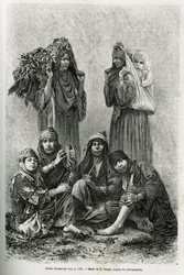 Arabs Ghawarineh, nomaden uit het Dode Zee-bekken. Gravure ter illustratie van het verhaal van het huidige Syrië door M. Lortet, decaan van de Faculteit Geneeskunde van Lyon, gepubliceerd in de Tour du monde