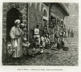 Bazaar van Damascus. Gravure door E. Ronjat, ter illustratie van het verhaal La Syria d